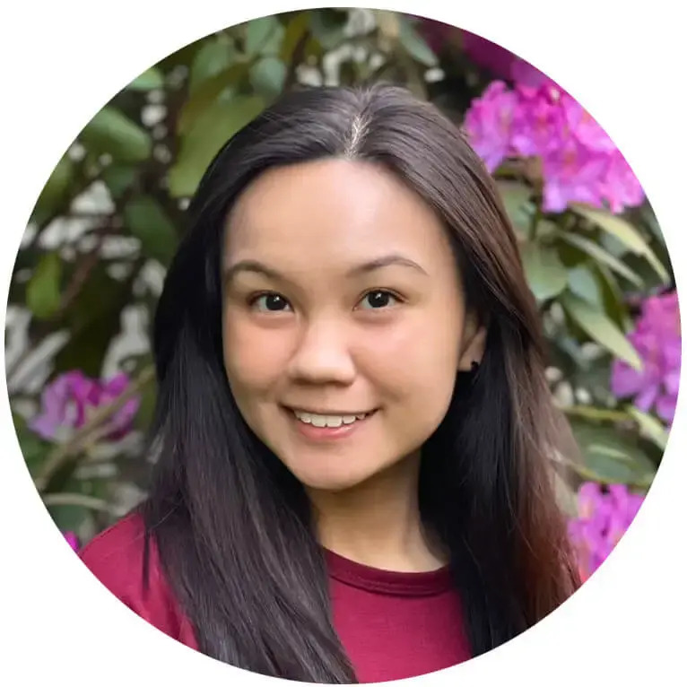 Person with floral background